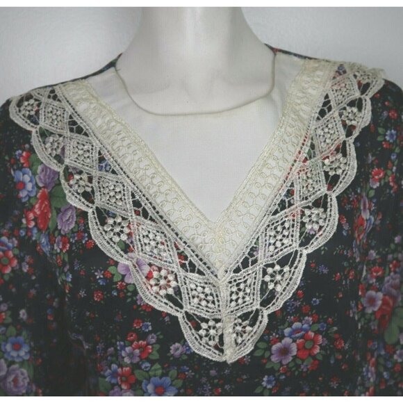 WOMEN'S VINTAGE FLORAL PRINT BLOUSE SHIRT - 1980s 80s - WHIRLAWAY FROCKS SIZE 12 - Picture 3 of 8